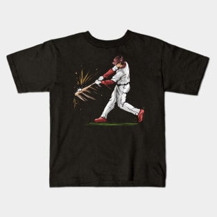 Batter Hits A Baseball With His Bat Kids T-Shirt